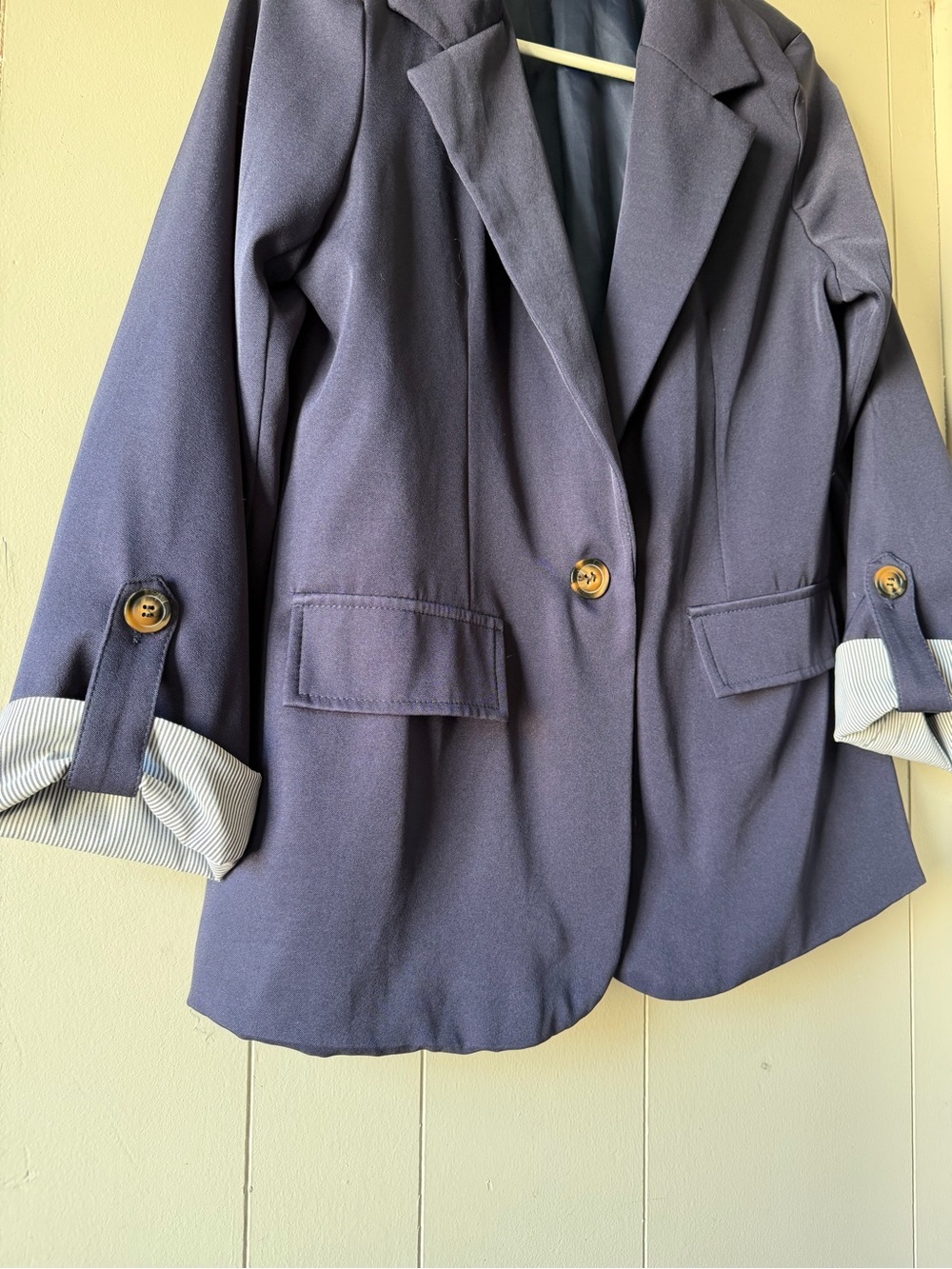 SHEIN Navy Single-Button Notch Lapel Blazer